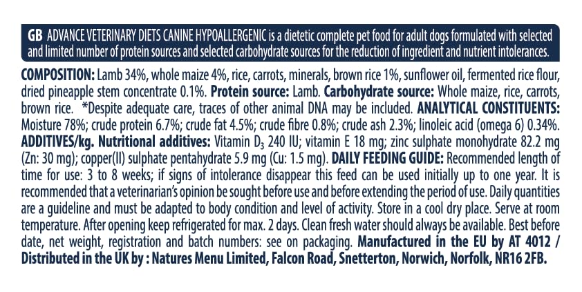 Advance Diets Nassfutter für Hunde – Hypoallergenic Limited Ingredient Lamm – 6 Packungen mit je 400 g
