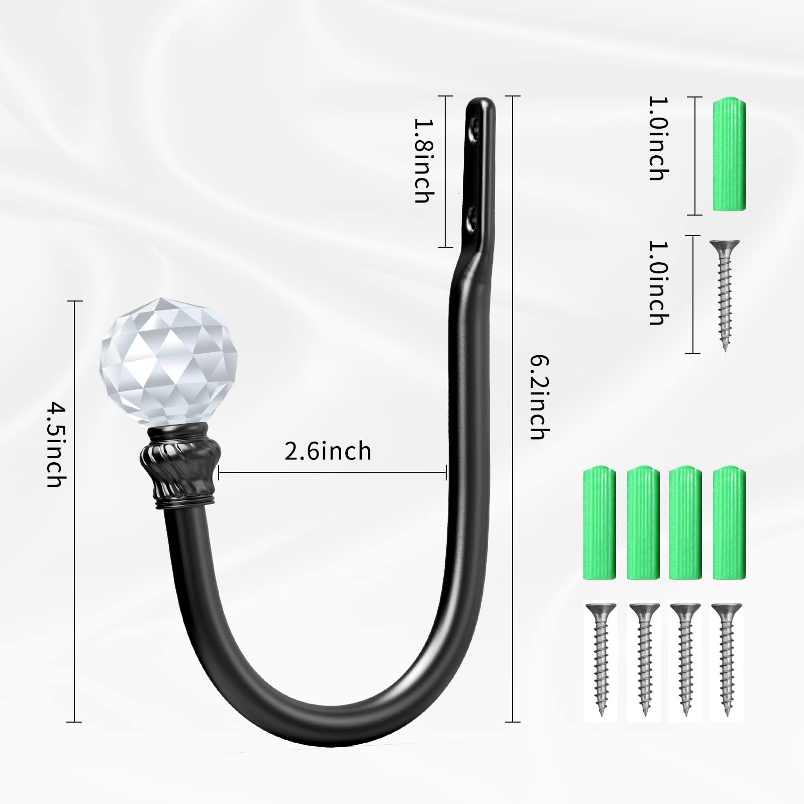 Hion Curtain Holdbacks Black 2pcs, Curtain Tiebacks Wall Mounted Curtain Hooks Holders for Drapes