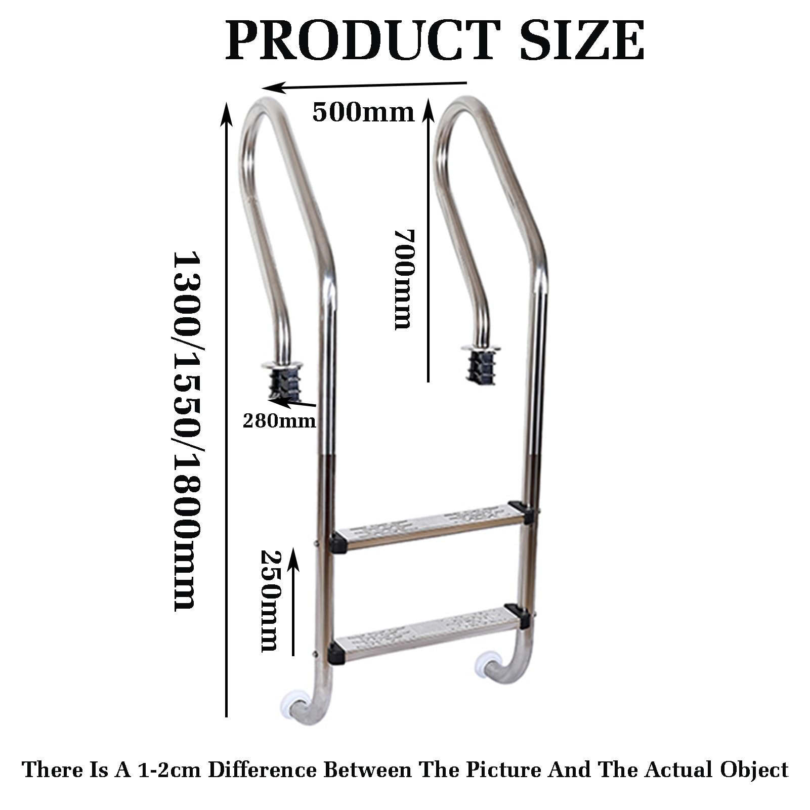 Escalera para Piscina elevada, pasamanos de natación con escalones, de Acero Inoxidable, soporta hasta 250 kg, Ideal para Parques acuáticos Interiores y Exteriores.