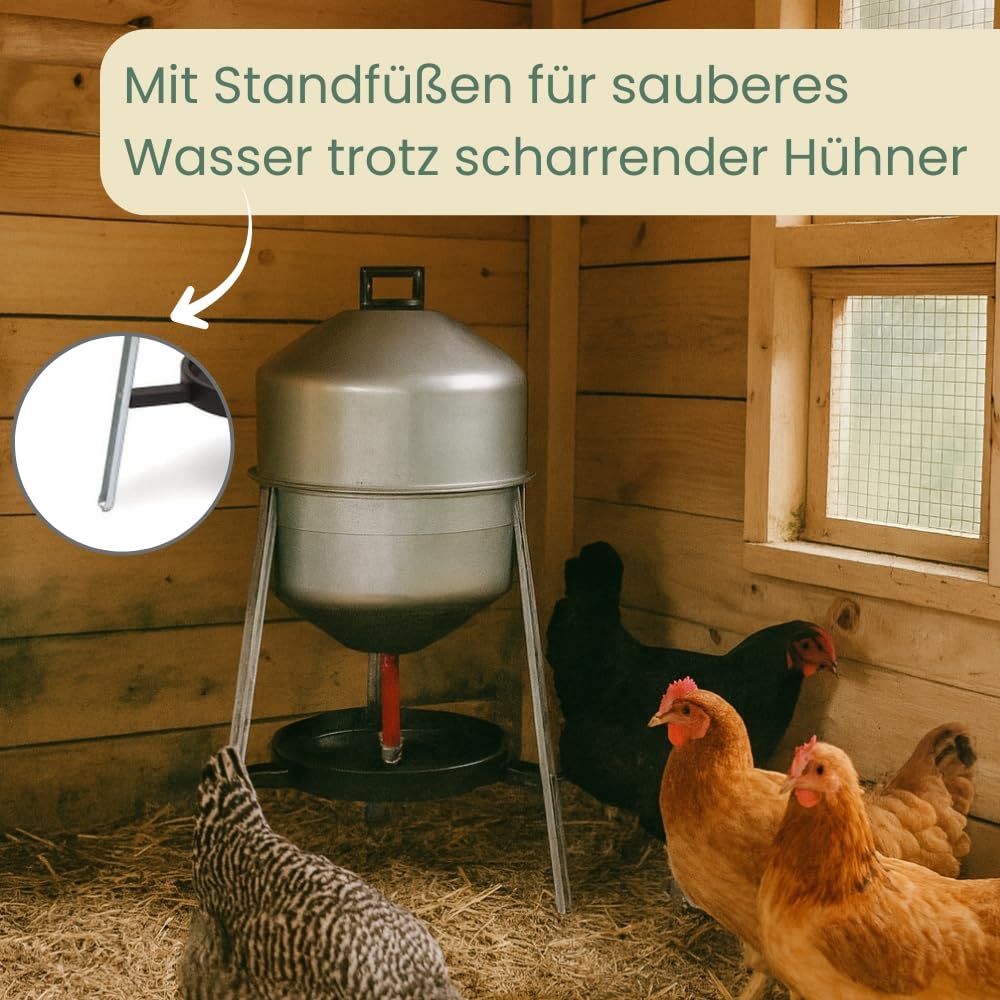 Siphontränke Metall 30 L Automatische Wasserversorgung Hühner Zubehör Wassertränke Hühner Wasserspender Hühnertränke Groß Geflügeltränke Mit Füßen