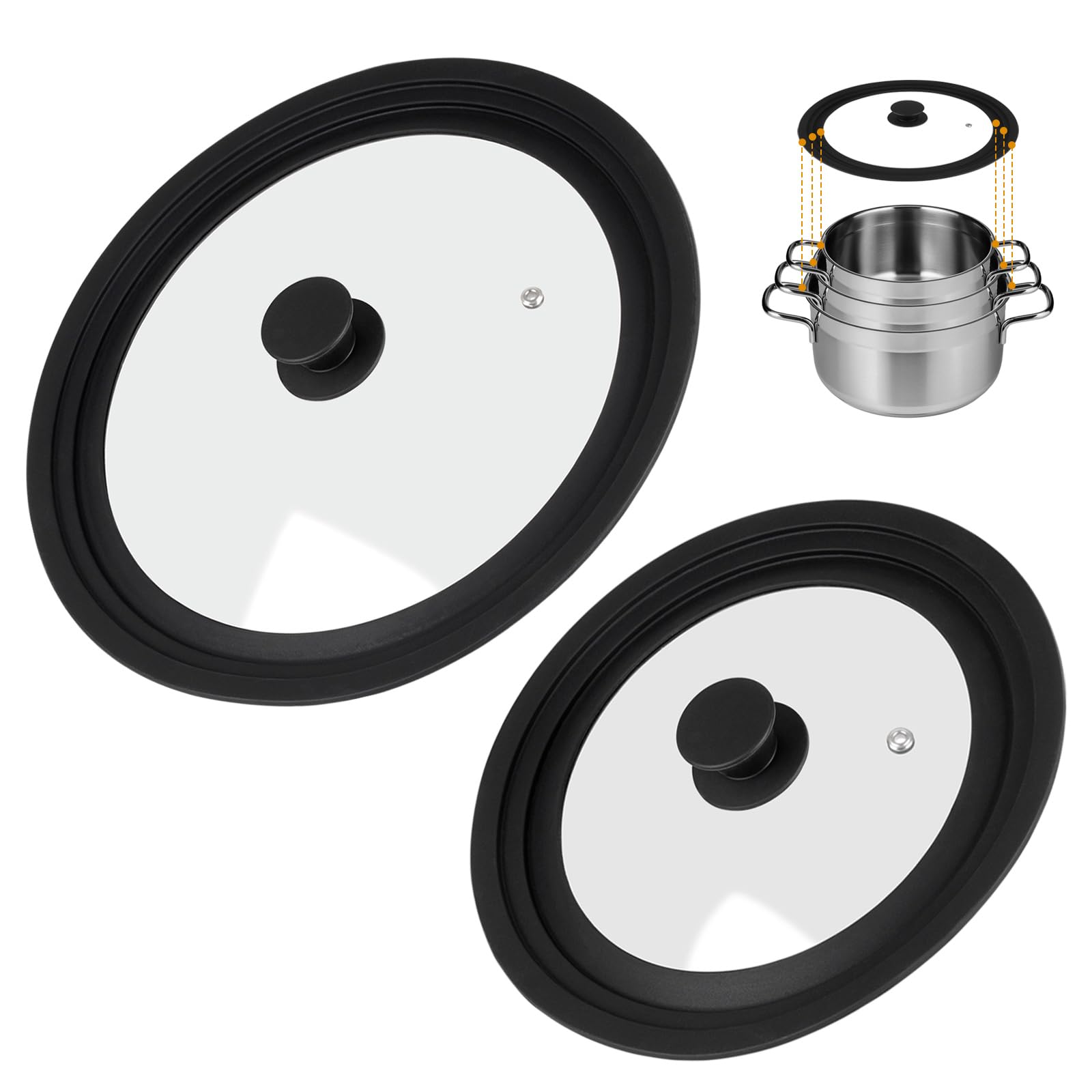 Akicderu Universaldeckel 2er-Set, Pfannendeckel, Glasdeckel für 24/26/28 cm und 28/30/32 cm Töpfe und Pfannen, Topfdeckel für vielseitiges Kochen
