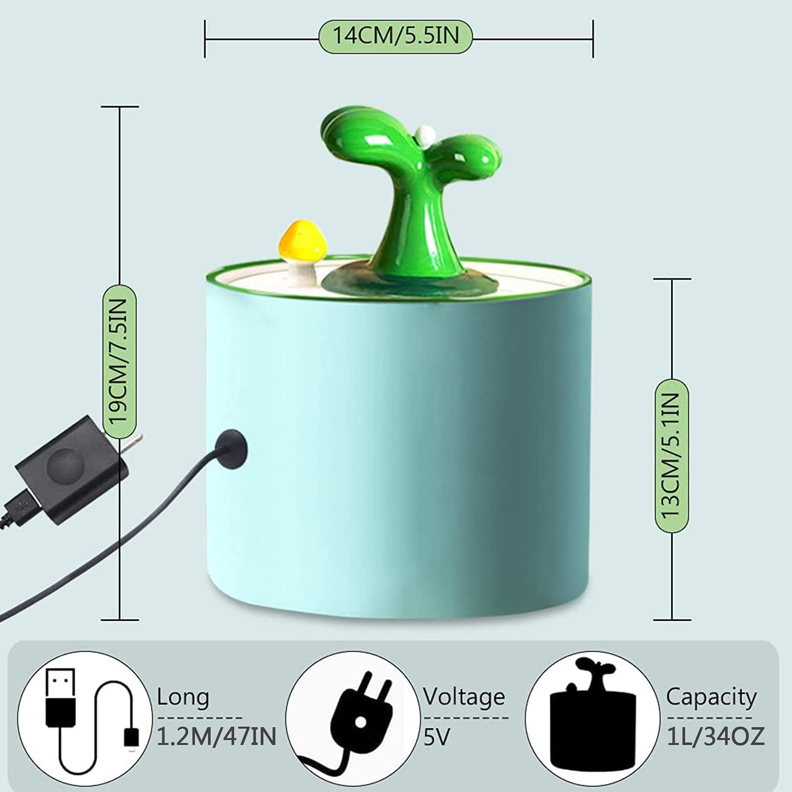 Fontana Ruscello per Animali Domestici in Ceramica, Fontana per Gatti Silenziosa, capacità di 1L/1,5 L d'Acqua,Ciotola con 4 Filtro A Carbone Attivo di Ricambio