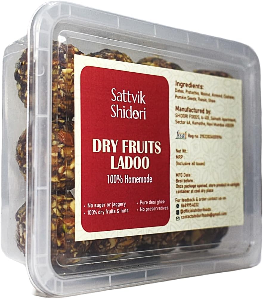 Sattvik Shidori - Dry Fruit Laddu I 100% Homemade I Totally Dry fruit & Nuts I No Sugar or Jaggery I 250g/ 12 PC's