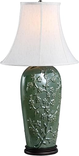 Miniatura 6 de Aspen Creative 40221-11 - Lámpara de mesa de cerámica esmaltada de transición de 26-12 pulgadas, color marrón oscuro y verde claro con pantalla