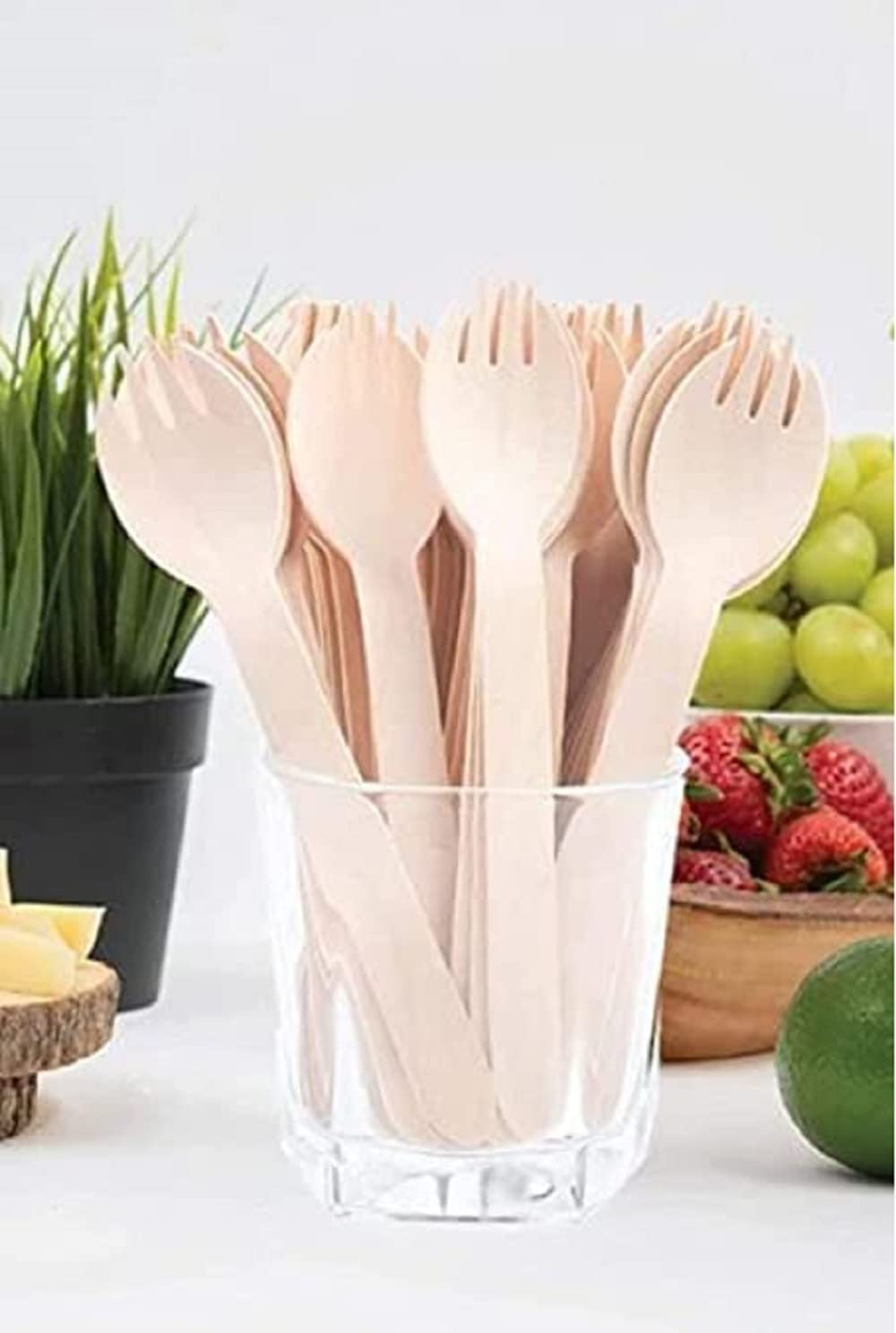 V4L Wooden Disposable Spork 2 in 1 (Spoon + Fork) Mini Wooden Cutlery Set, 16 CM 100 Spoon - Image 6 thumbnail