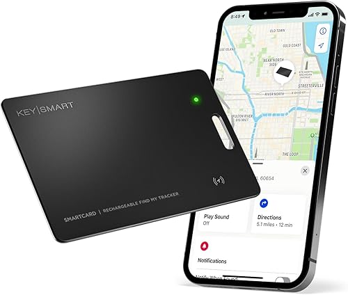 KeySmart SmartCard - Tarjeta de seguimiento de cartera fina, recargable y reutilizable, ranura para cordón versátil o agujero para llavero, funciona