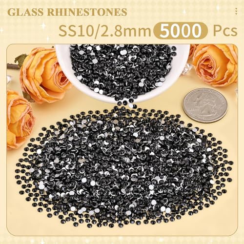 Image of 5000PCS SS10 /2.8mm Crystal Glass Rhinestones for Bedazzling (Jet Black) | Flatback Rhinestones for Crafting DIY Nail Art Makeup Decoration, Gems Diomand Charms for Tumbler Shoes Clothing Mug