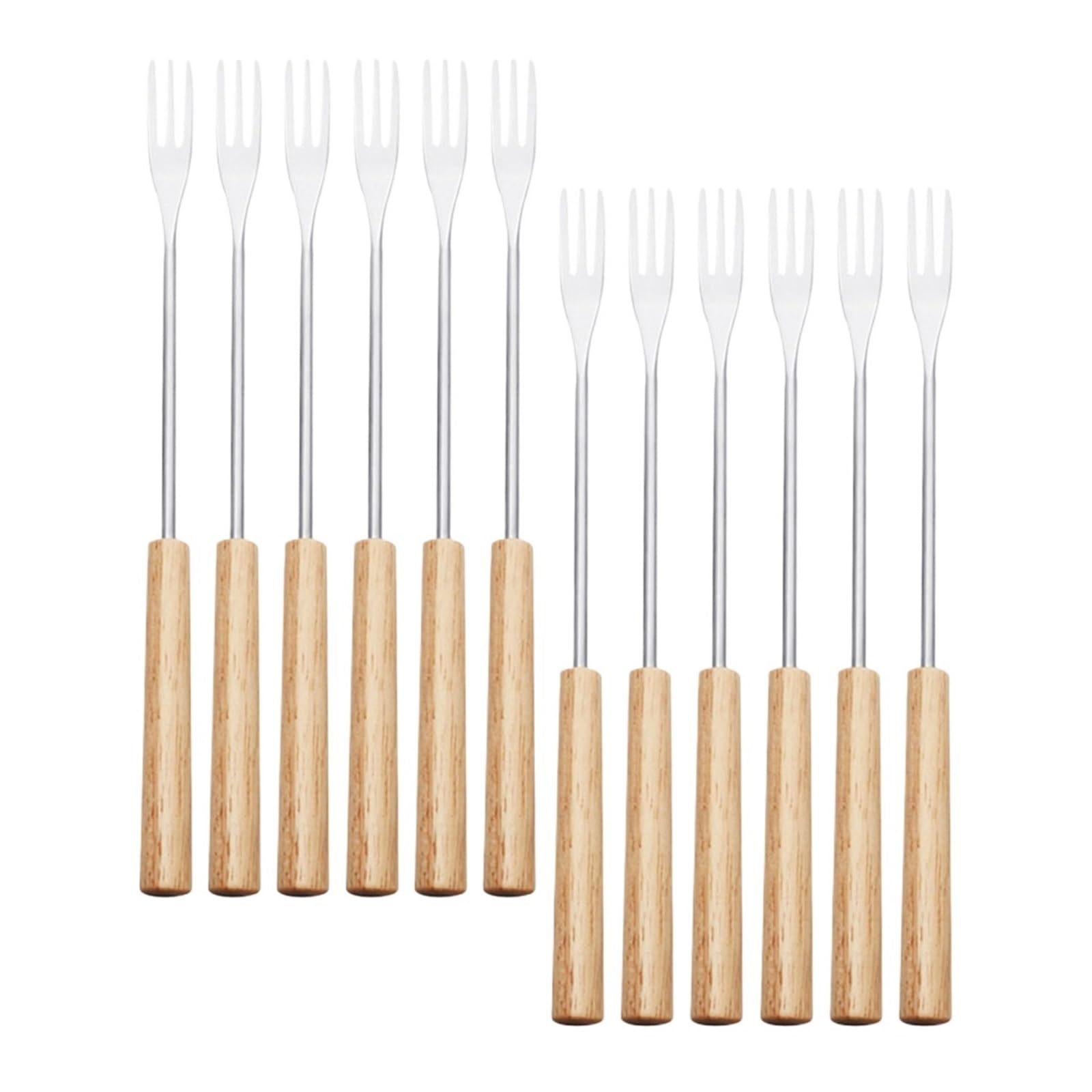 Wzptlkibad A 12Pcs Fondue Forks, Stainless Steel, Wood Handle