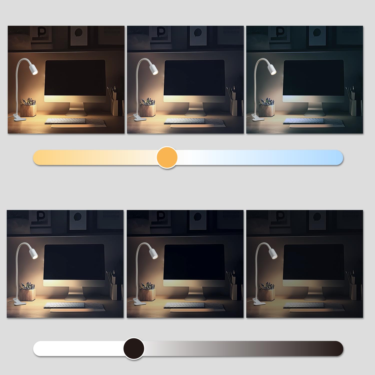 da LIGHT Leselampe Bett Klemme, LED Schreibtischlampe Klemmbar mit 3 Farbtemperaturen, Dimmbare Klemmlampe Bett, USB Tischlampe mit Kabel Weiß für Studieren Lesen Arbeiten