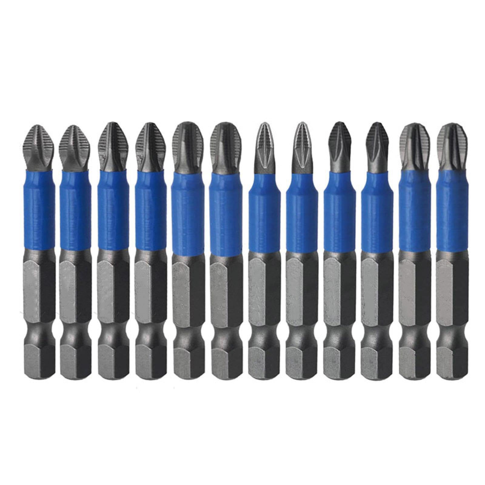 Juego de puntas de destornillador magnético Ph1, Ph2, Ph3, Pz1, Pz2, Pz3, antideslizantes, vástago hexagonal de 1/4", apto para taladro eléctrico manual (12 puntas)