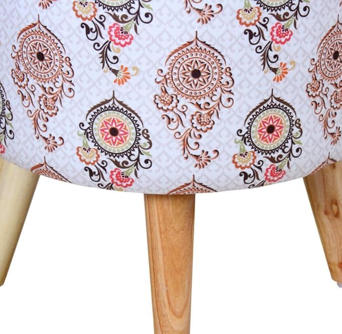Image of Ottoman for Living Room, Velvet Round Foot Rest Stool, Wooden Legs Chair for Sitting, Ottoman for Bedroom & Makeup Room Decor | Chair (18 inchx18 inchx32 inch), Puffy (16 inchx16 inchx17 inch) | More Pankh