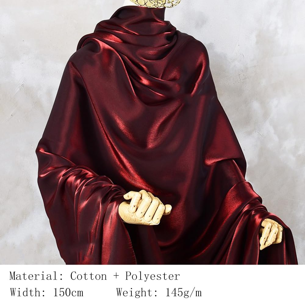 Charmeuse, tessuto di raso rosso bordeaux, 5 m x 150 cm, tessuto in raso di succo di seta, magico, lucido, tessuto decorativo per abito da sposa fai da te