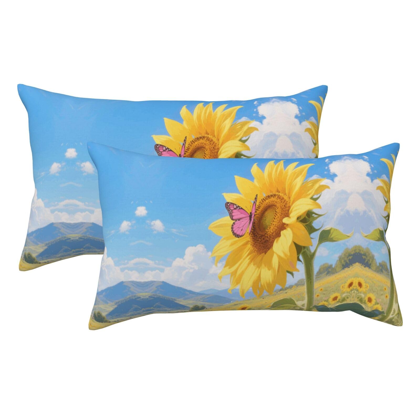 Yellow Sunflower and Butterfly Luxury King Pillowcases Set of 2, Plush Velvet Feel Pillow Covers with Hidden Zipper, Skin & Hair Friendly, 20x36 Inches Pillow Cases for Sleeping Gift
