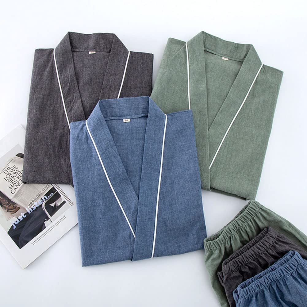 Kimono Japonais Hommes Plus La Taille Pyjamas Haut À Manches Courtes Et Pantalon Vêtements De Nuit Pyjama Ensemble