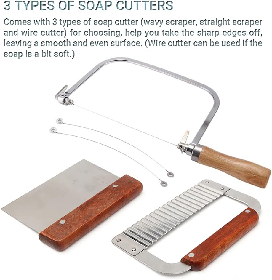 Soap Making Supplies Kit, DIY Soap Making Tools Include Flexible Silicone Loaf Soap Mold 42oz, Wooden Cutting Mold, Wavy & Striaight Cutter and Seafish Theme Mould