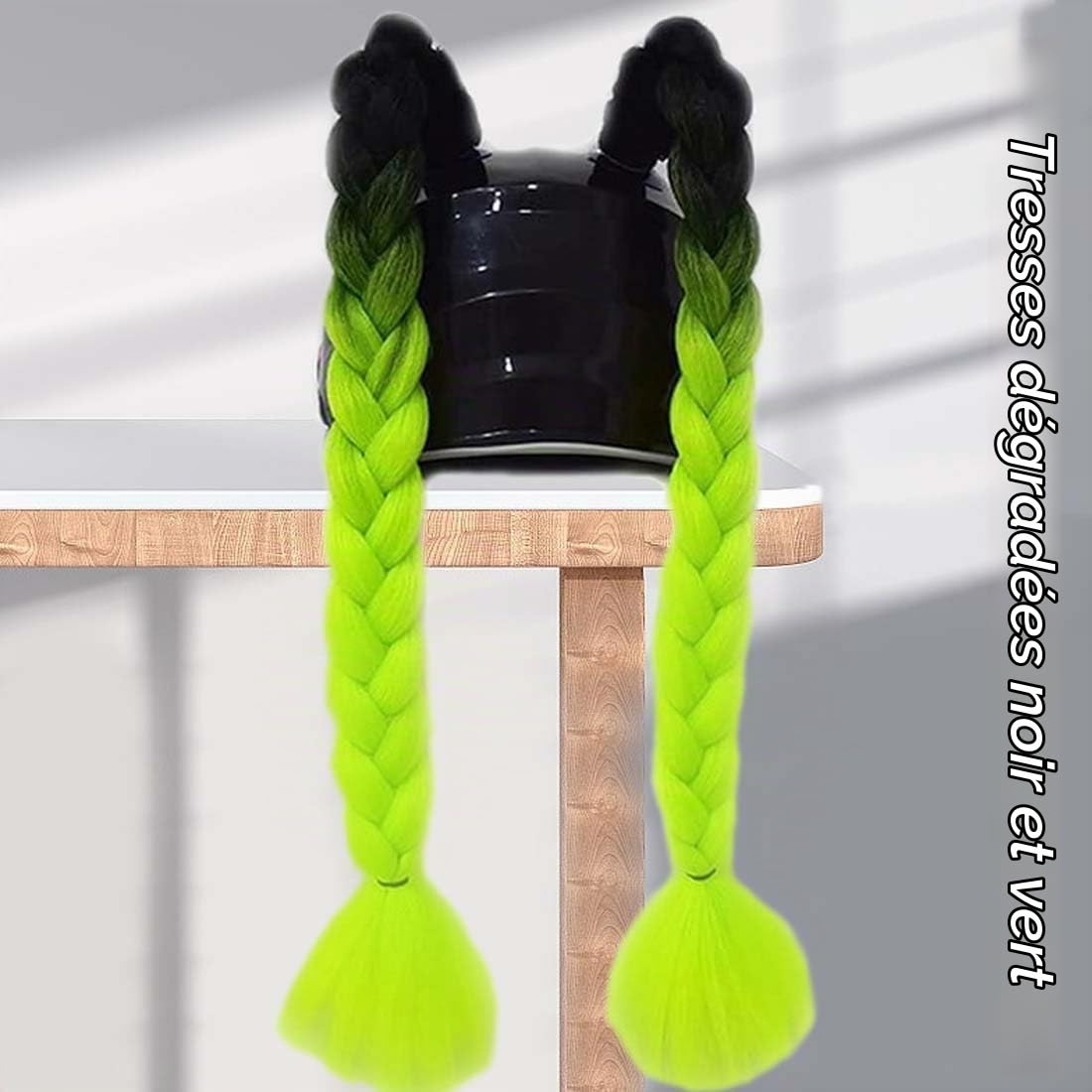Pigtails Gradient, tresses pour casque de moto, accessoires pour casque, dégradé noir à vert