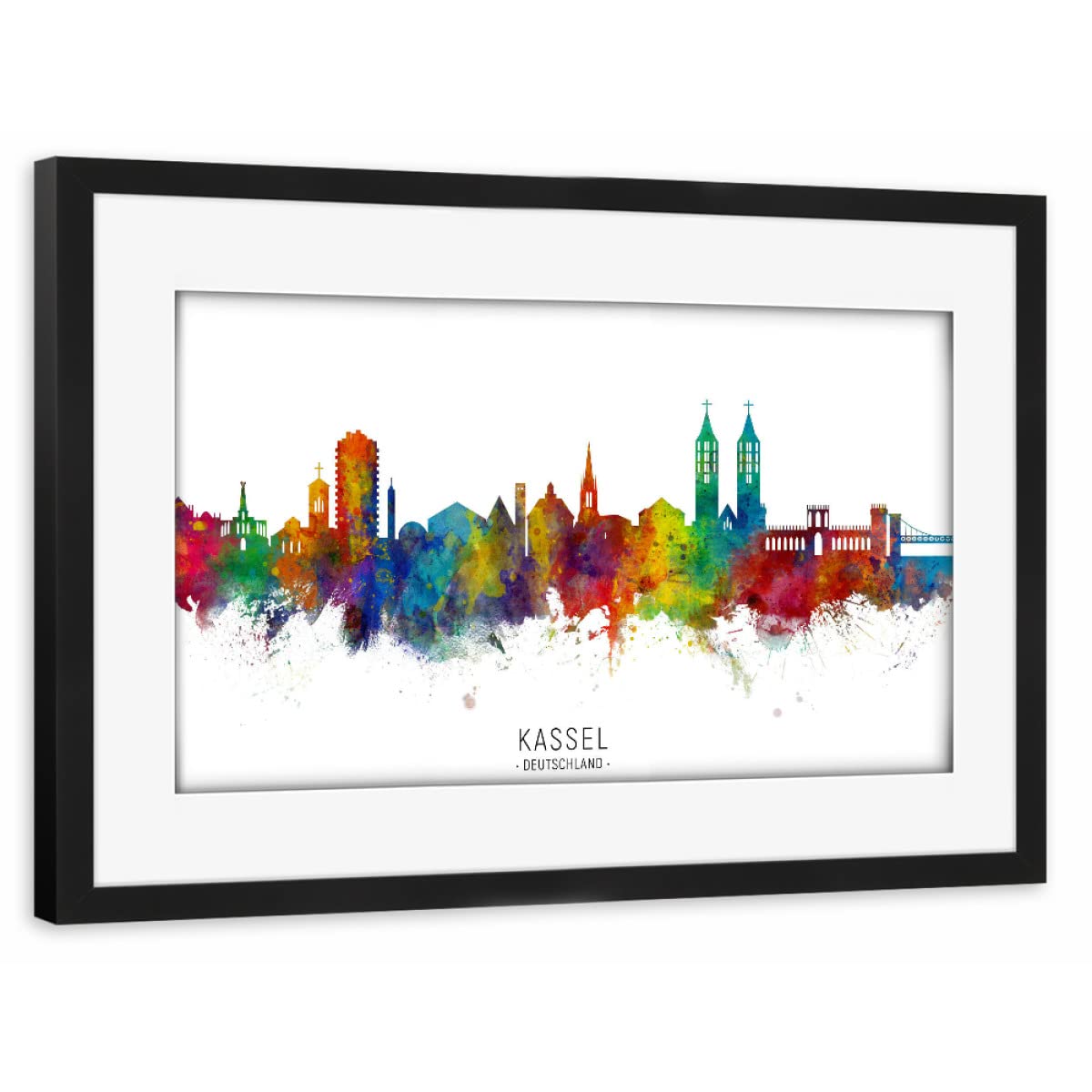 artboxONE Poster mit Rahmen schwarz 45x30 cm Kassel Germany Skyline txt von Michael Tompsett - gerahmtes Poster