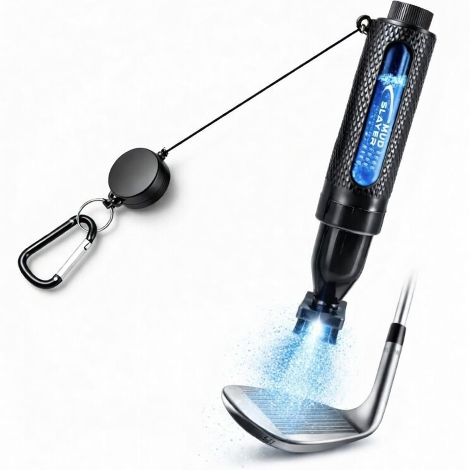 Mud Slayer Golf Club Cleaning Brush with Fine Mist Spray, Leak-Proof Viewing Window & Retractable Clip – Dual Bristle Head, Ergonomic Handle – Must-Have Golf Accessories for Men & Women