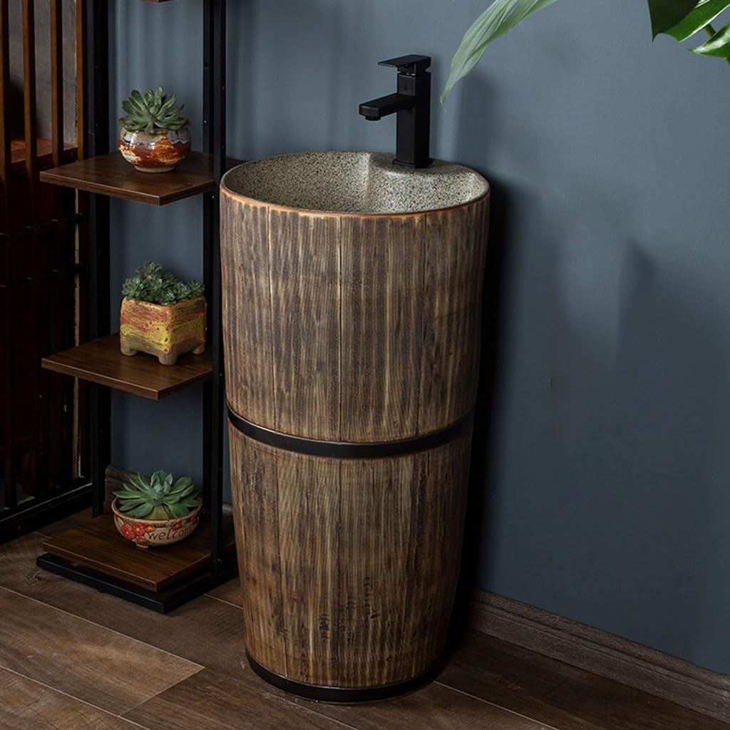 Bathroom Countertop Vessel Sink Creative Ceramic Pedestal Basin Wash Retro Integrated Floor-standing Outdoor Courtyard Terrace Pool Pedestal Sink Vanity