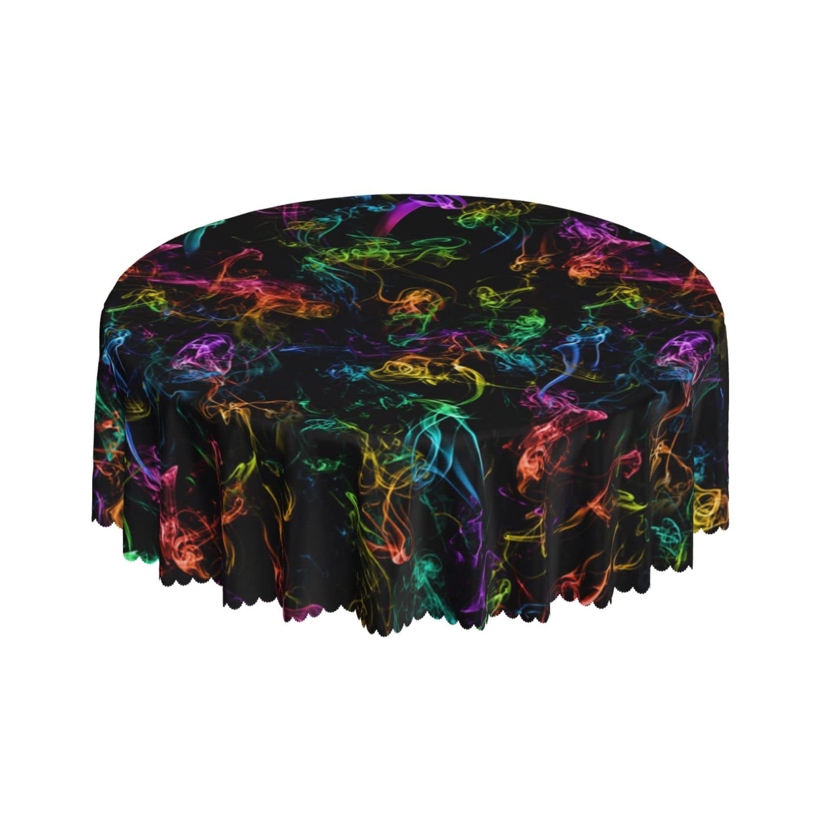 Lsjuee Psychedelic ColoredBlack Round Tablecloth 60 Inch Printed Washable Tablecloth for Dining Party Holiday Fall Home Decorative