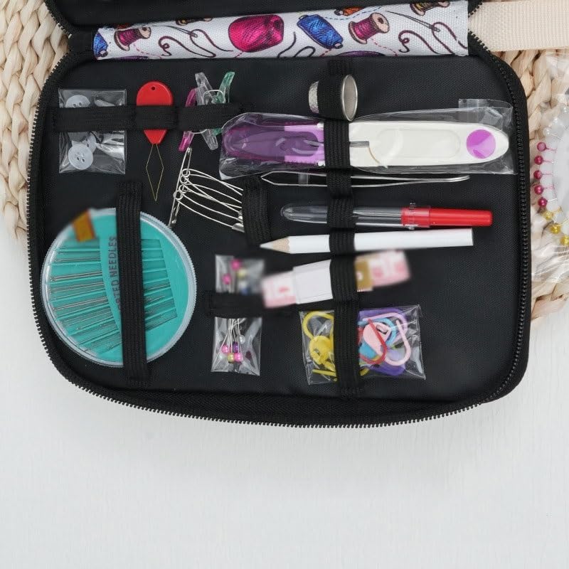 LWECMGSA Fabric White Printed Storage Needle Thread Box Patching Set Zipper Bag Multi-Functional