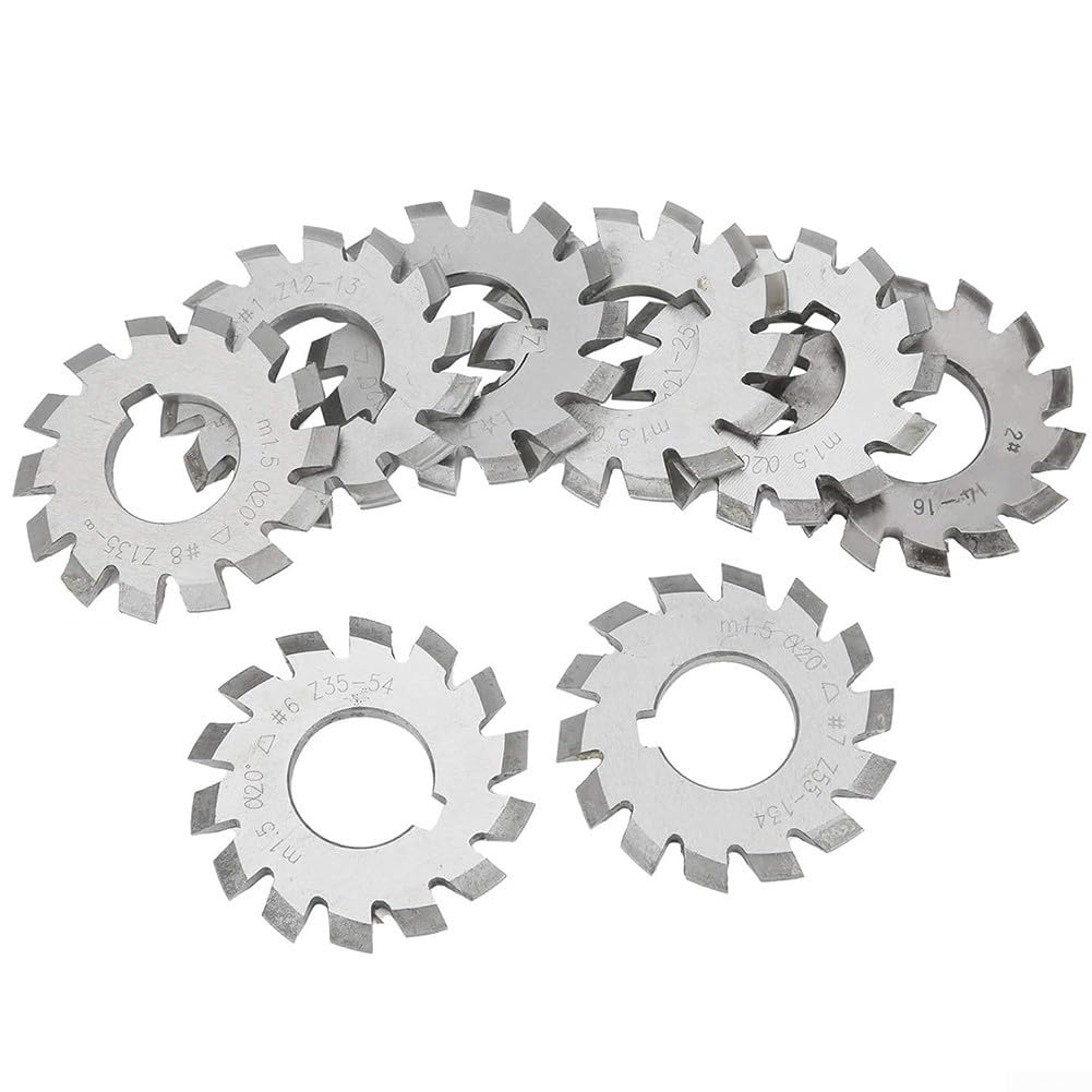 Kit de 8 fraises à engrenage en acier rapide pour module 1 5 vitesses, diamètre intérieur de 22 mm