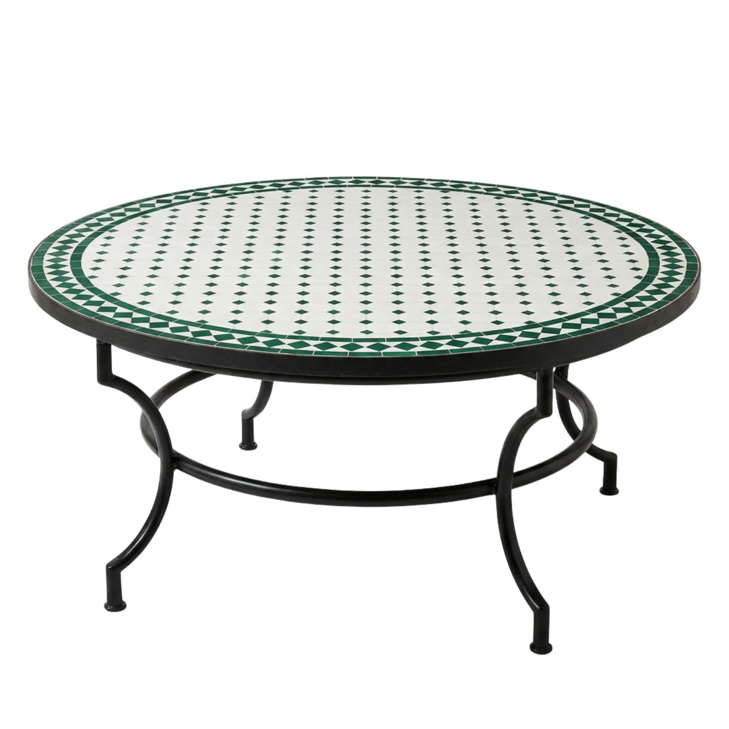 Table Basse Marocaine en mosaïque, Style Marrakech, Beige-Vert, Moderne, 120 cm