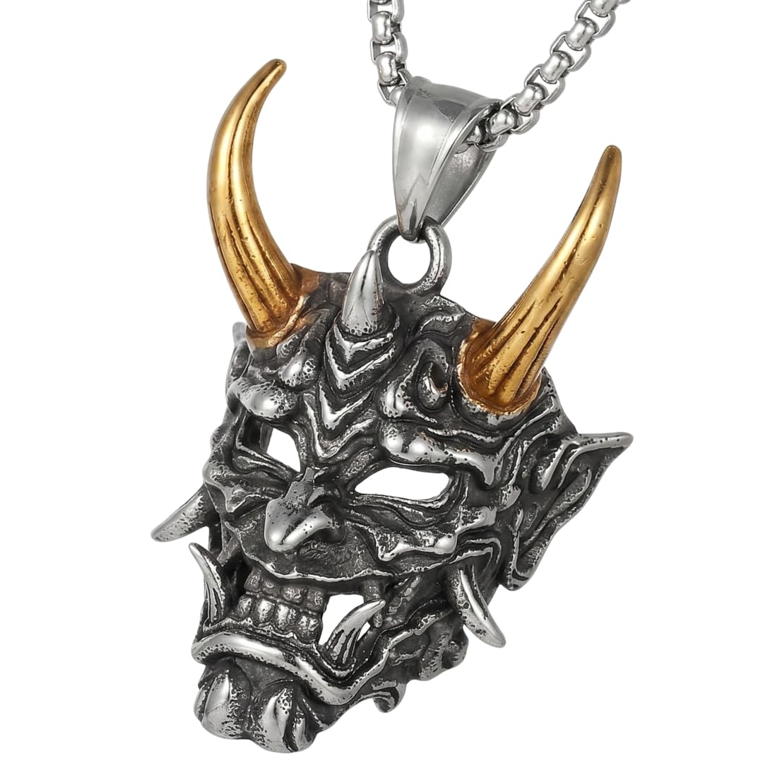 1995s Sper Rare! 【 KOIZUMI 】Pipe Pendant THE MEN THING DEAMON MASK (Gold Tone Horn) - Pure Titanium Steel