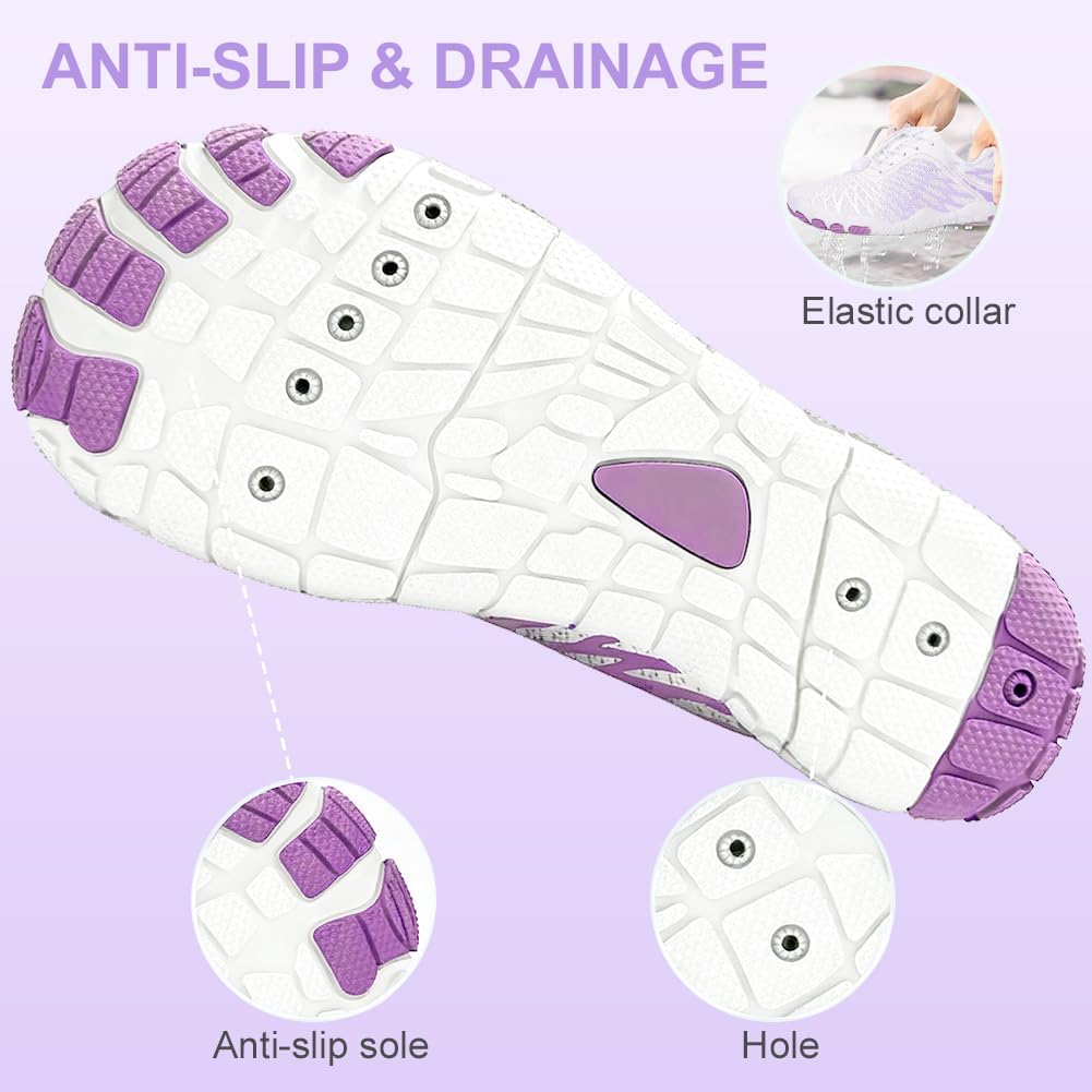 ELETON Barefoot Shoes Women Men Footwear, Wide Toe Box Hiking Zero Drop Non-Slip Quick-Dry River Boat Pool Beach Water Shoes, Lightweight Swimming Running Walking Sneakers Unisex,White Purple