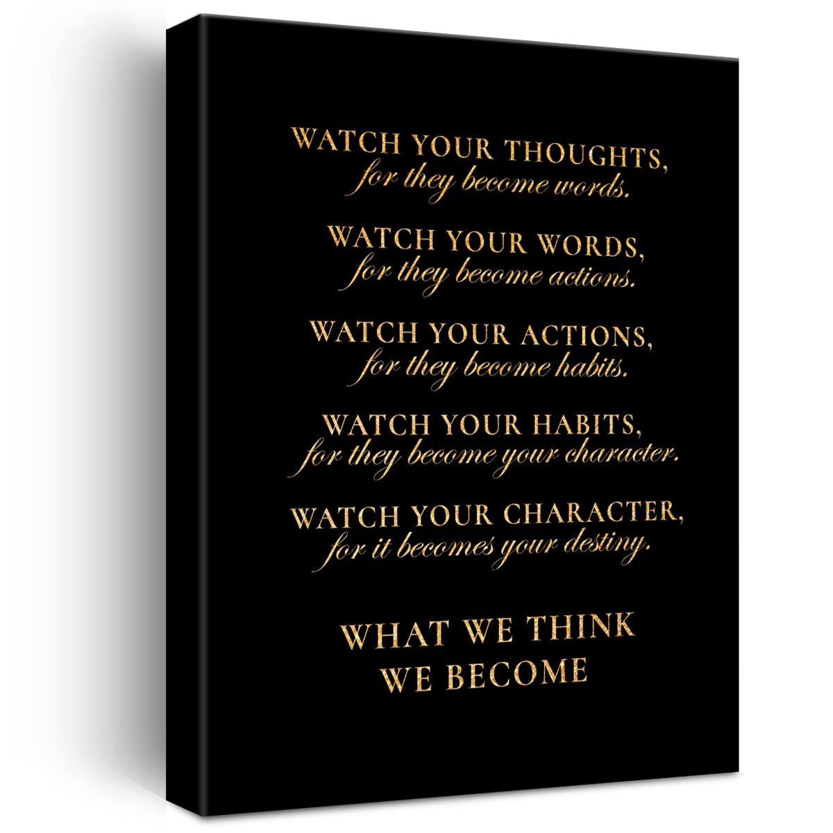 Inspirational Gold Foil Canvas Wall Art Motivational Watch Your Thoughts Print Framed Canvas Painting Artwork Home Decor Gifts 12x15 Inch