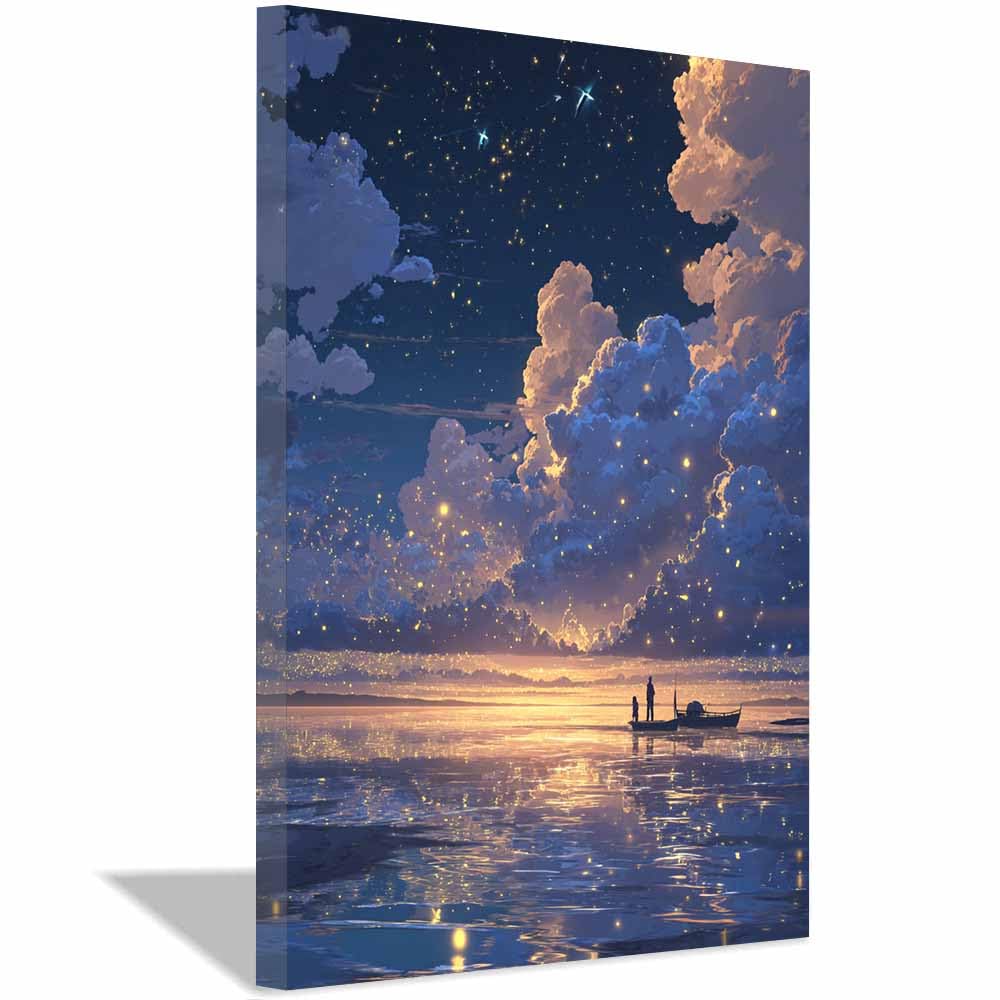 Toile murale bateaux de mer étoilée cadre grand format 70x100 pour habiller un mur vide