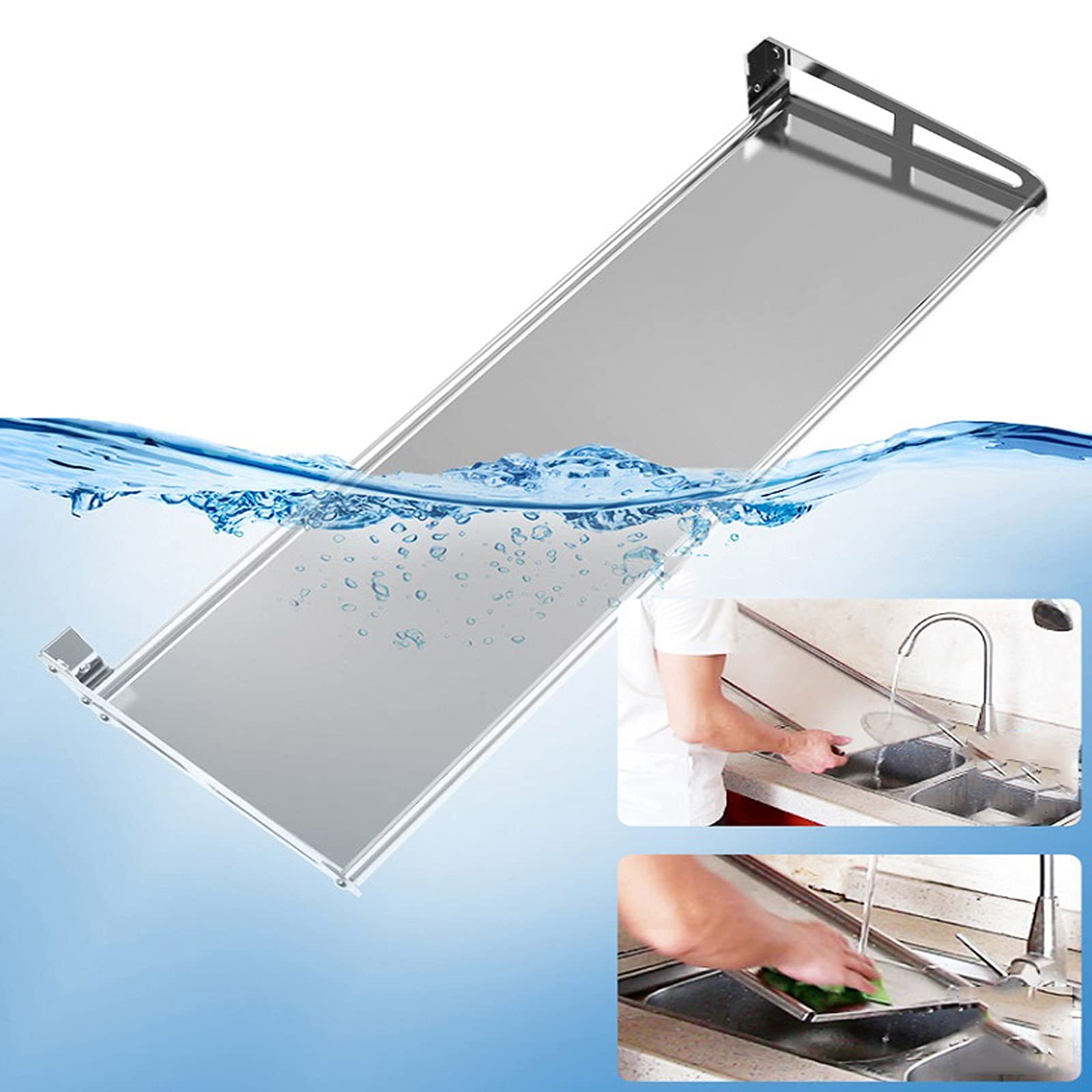 Supporto per microonde da parete in Acciaio inossidabile con Porta spezie e Porta Piatti, postazione di lavoro salvaspazio per Forno a microonde, Argento 40 * 5