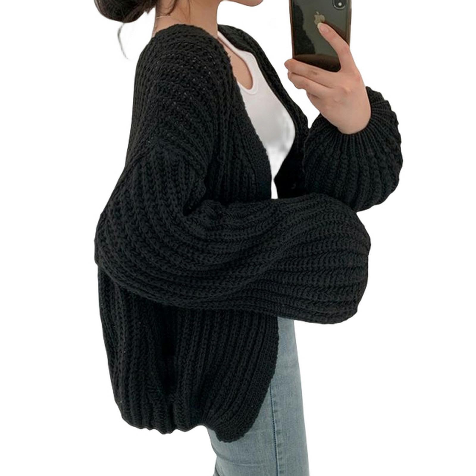 TEidea Rebeca Mujer Verano Vintage Harajuku Lantern Manga Cárdigan para Mujeres, Tops De Moda Calles De Otoño Casuales, Estilo Perezoso-Negro-Talla Única