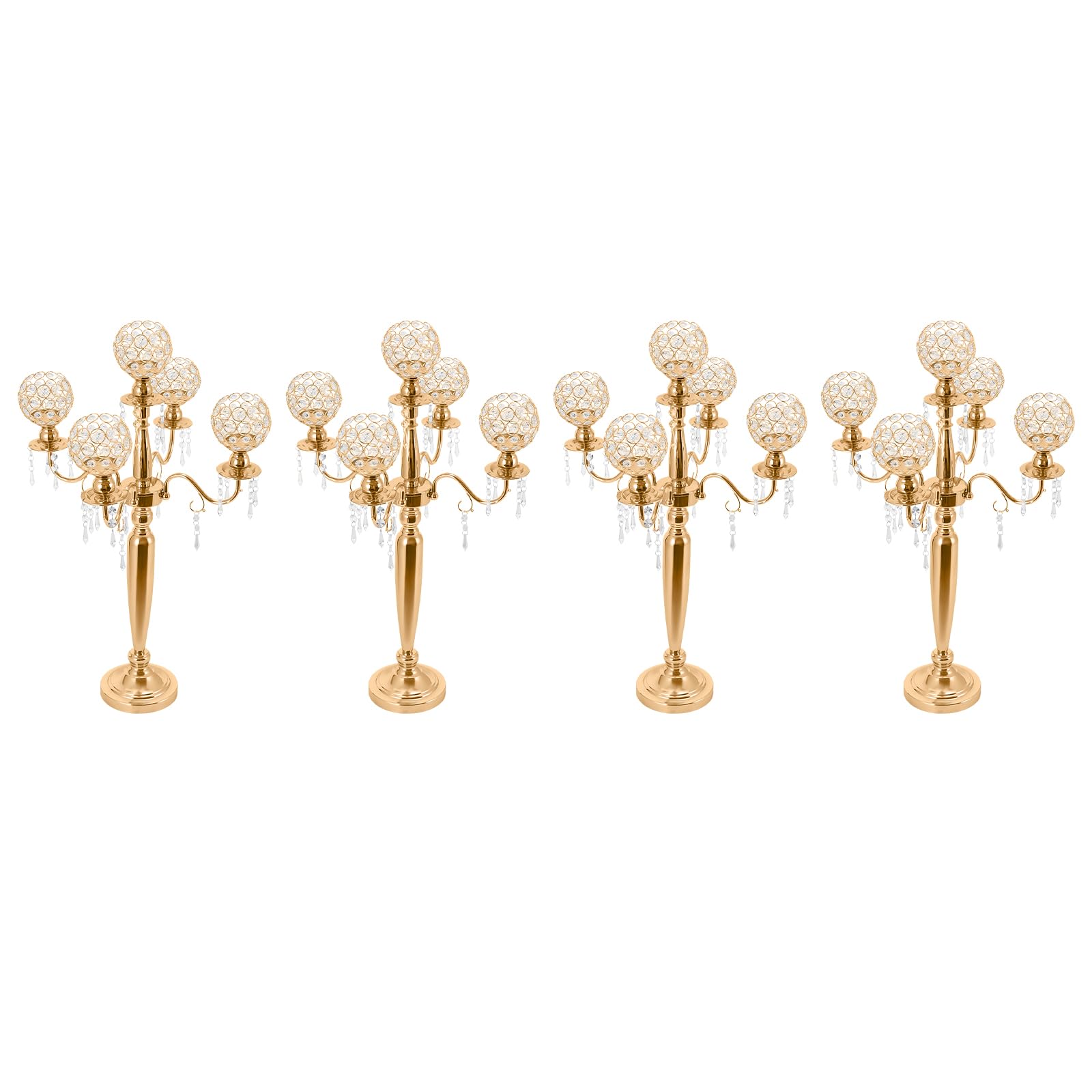 FXEIPOL 5-Arm Crystal Candelabra Centerpieces 4 Pcs Crystal Candle Holders Bowl Candelabra Table Centerpieces Decor Gold Candle Holders for Hotels, Restaurants, Weddings