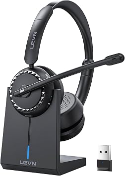 LEVN Wireless Headset, Wireless Headset with Mic for Work, Noise Cancelling & Mute Button, Bluetooth Headset with Microphone from Home/Office/PC/Call Center/Computer/Laptop/Teams/Zoom Black