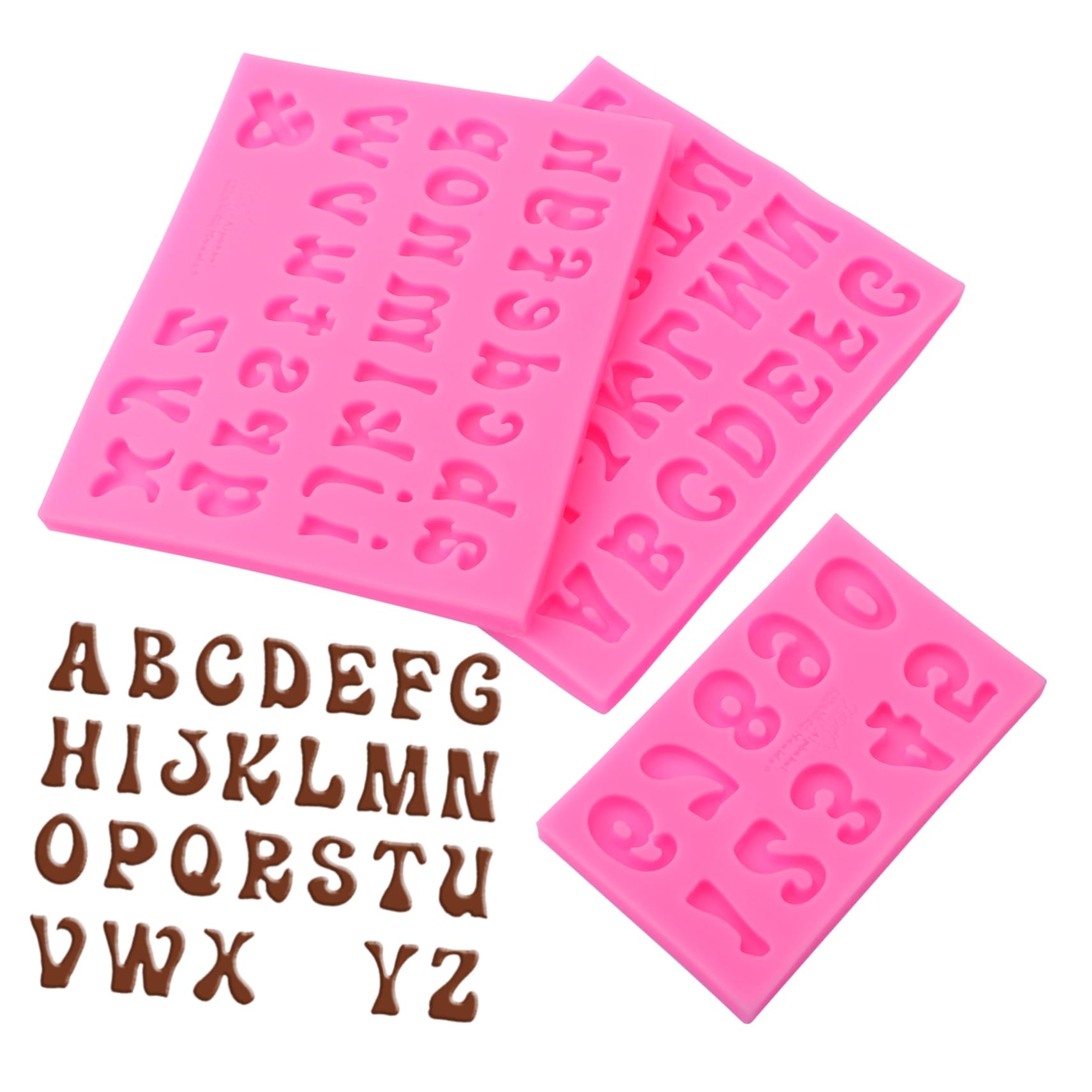 IMIKEYA Set di 4 stampi per lettere di cioccolato alfabeto, stampi per lettere di cioccolato biscotto, stampi per cioccolato, stampo in silicone per cioccolato, gel di silice rosa, 3 pezzi x 4