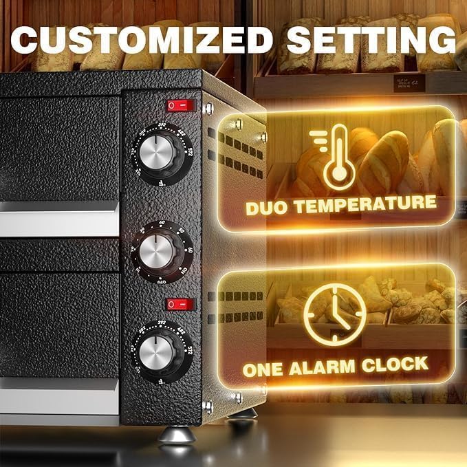 Miniatura 2 de PYY Horno comercial para pizza  Hornos de pizza de dos pisos de 12 pulgadas, 2 capas de encimera, cocina eléctrica para interiores con temporizador,