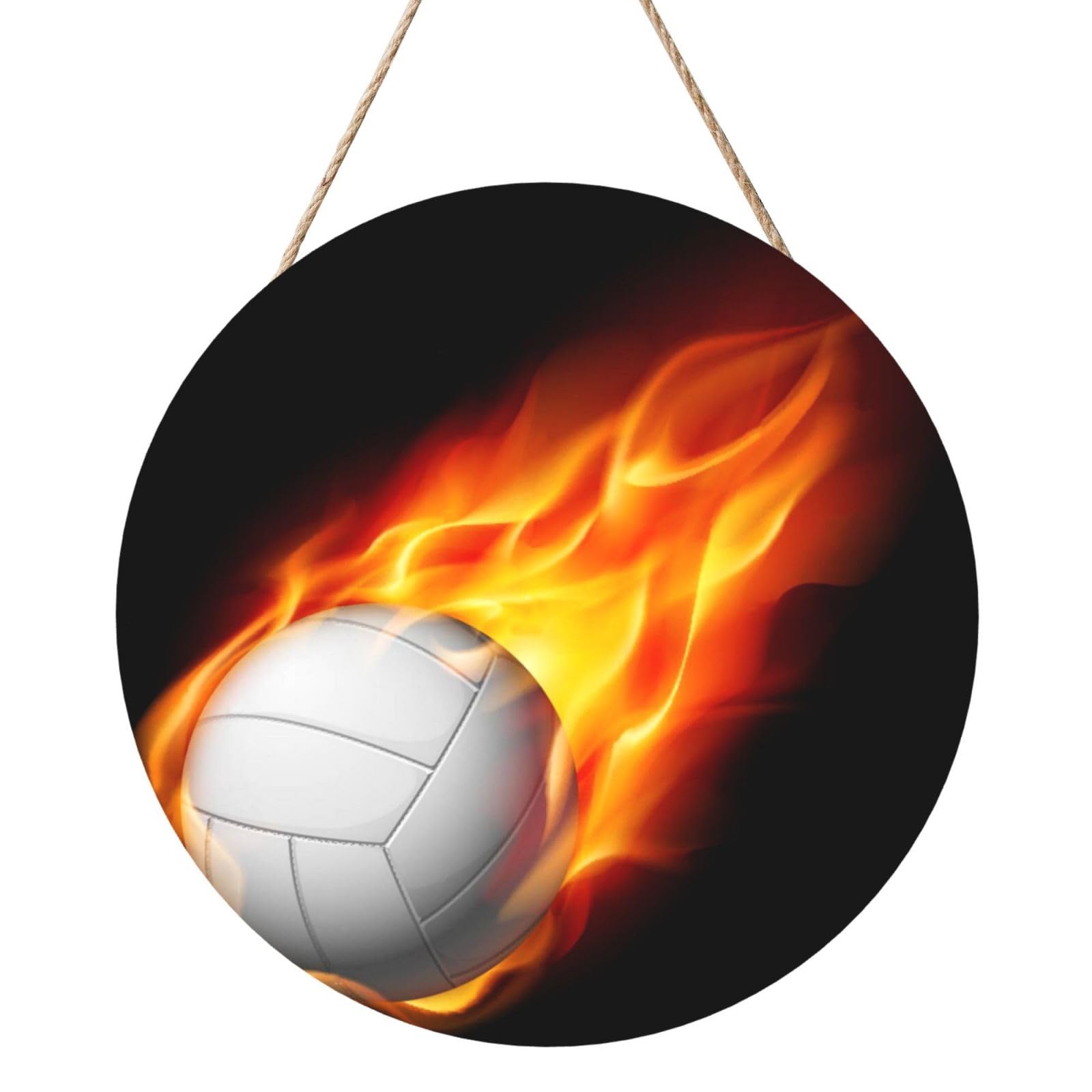 Volleyball, Round Wood Panel Painting 12 in, Wall Hanging Painting For Home