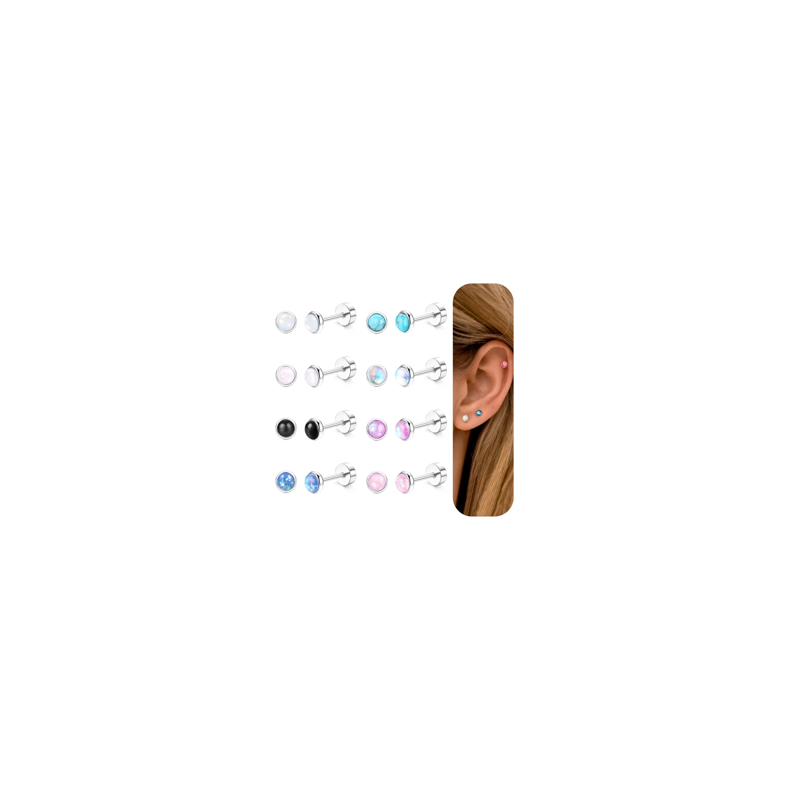 Ensemble 33 Pièces Piercings Oreilles Acier Chirurgical Hypoallergénique - Boucles D'Oreilles Femme Avec Chaînes, Opale, Étoile, Coeur CZ Pour Helix, Tragus & Cartilage