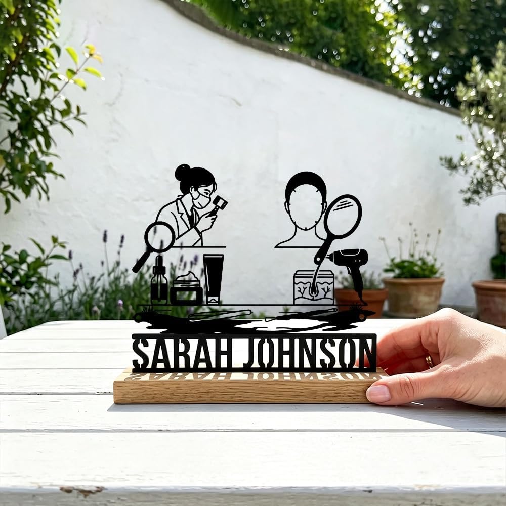 Personalized Skincare Clinic Desktop Ornament Metal Sign Elegant Dermatology Office Decor Unique Gift for Beauty Professionals and Estheticians