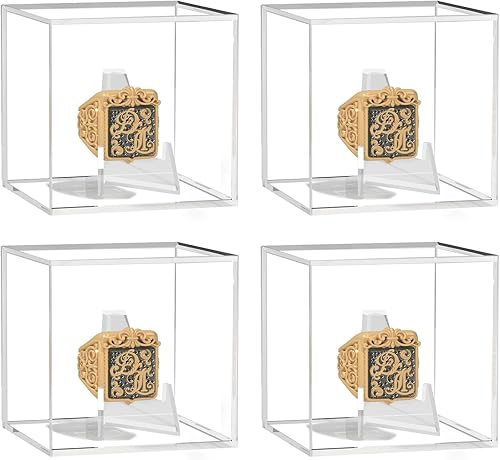 Paquete de 4 vitrinas de anillo de campeonato, vitrina transparente para anillos de béisbol, estuche acrílico para anillos de campeonato de fútbol,