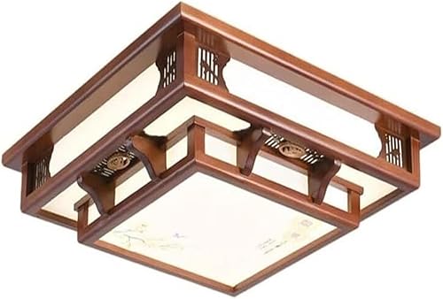Lámpara de pared de madera antigua de montaje empotrado, lámpara de techo LED cuadrada Chinoiserie, lámpara de techo LED de 3 colores regulables, disponible en Yaxa Costa Rica