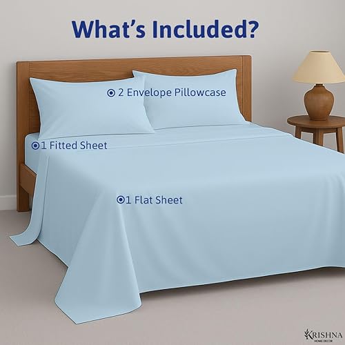 Miniatura 3 de KRISHNA Juego de sábanas de 4 piezas, 100% algodón egipcio Giza, ultra suave y transpirable, sábanas de calidad de hotel, se adapta a colchones de