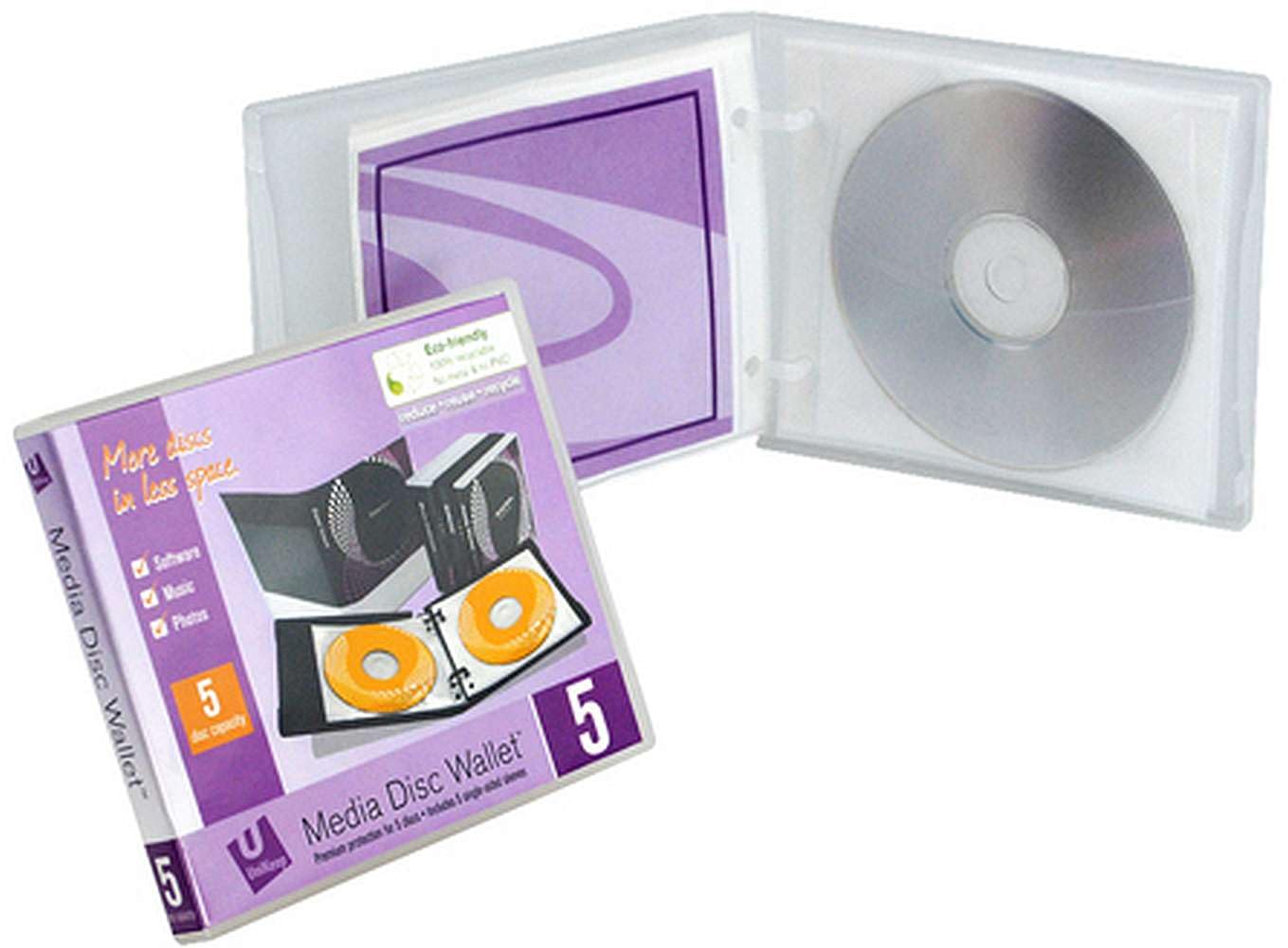 Clear UniKeep Disc 5 CD/DVD Wallet with 5 Pages - Pack of 3 Clear Wallets