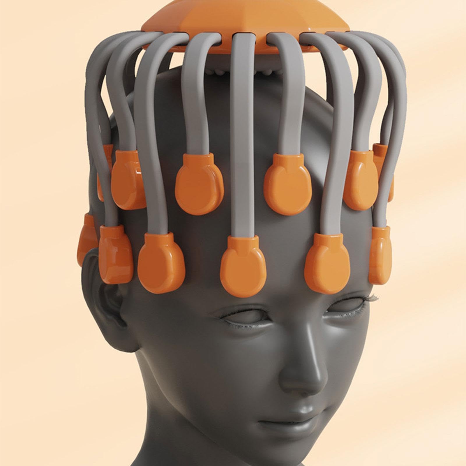 Masajeador de Cabeza Eléctrico con Control de Intensidad Y Modos Variables Diseño Portátil de Pulpo Masaje Escalp Y Relajación Apto para Hombres Y, Naranja