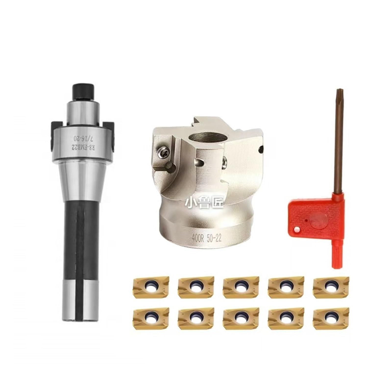 Kongmm A Lathe Tools Milling Cutter Bar Mtb3-Fmb22-M12 + 400R-50-22-4T Cutter Disc + 10Pcs Pmt1604 Cutter(R8-Fmb22+50-22-4T+1604)
