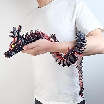 40インチ 超大型3dプリントドラゴン、大きなフィジェットクリスタルドラゴンのおもちゃ、3dプリントスタッフ動物おもちゃ、関節ドラゴン ホームオフィスデスク壁装飾用 ブラック-レッド