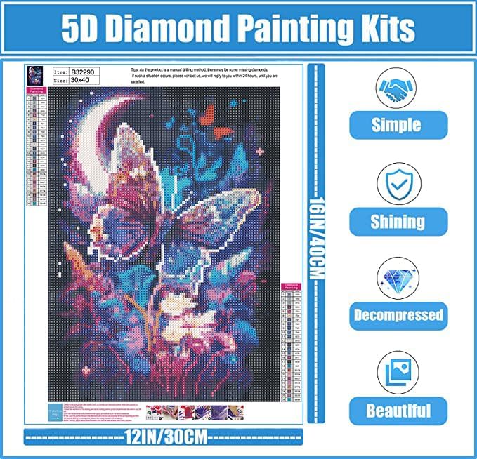 Miniatura 2 de QUITEDEW Kits de pintura de diamantes de mariposa, kits de arte de diamantes de flores para adultos principiantes, accesorios de pintura de diamante