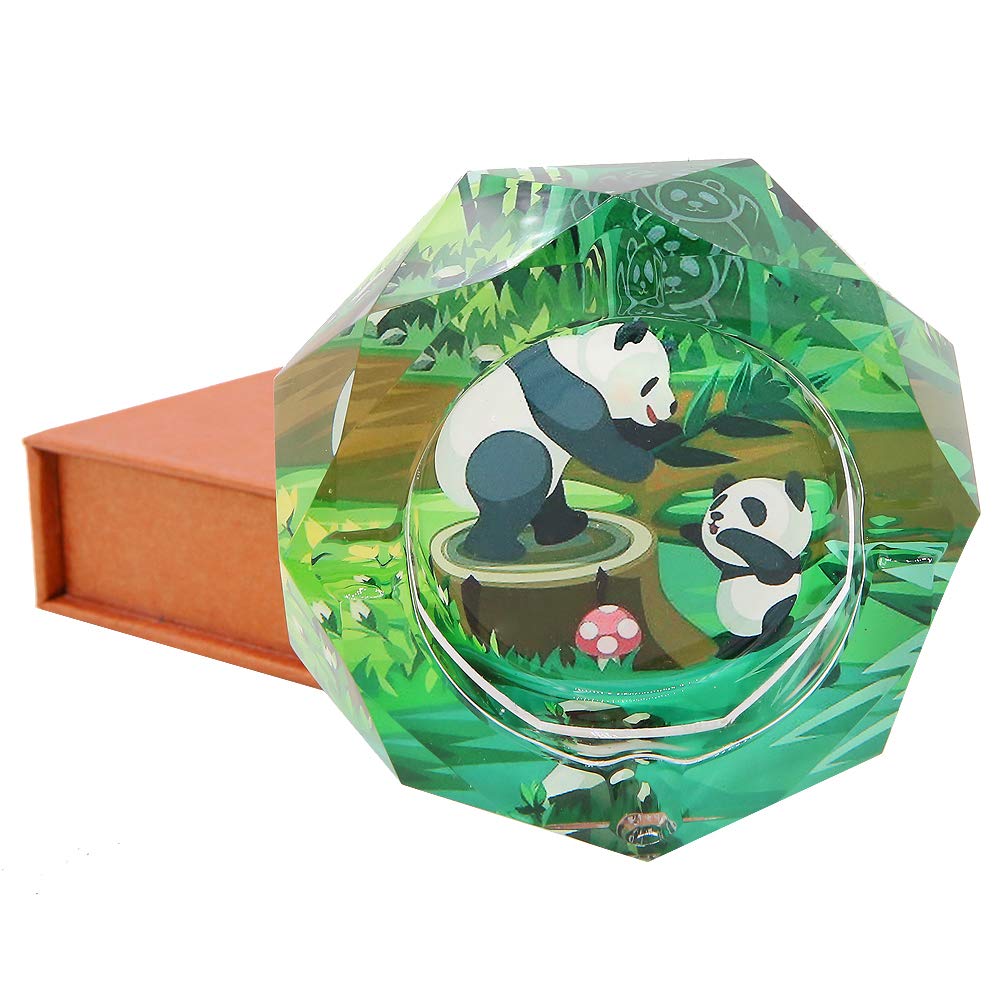 Cendrier octogonal en verre avec motif panda unique de 9,9 cm pour la maison, le bureau, la décoration de table, cadeau pour papa