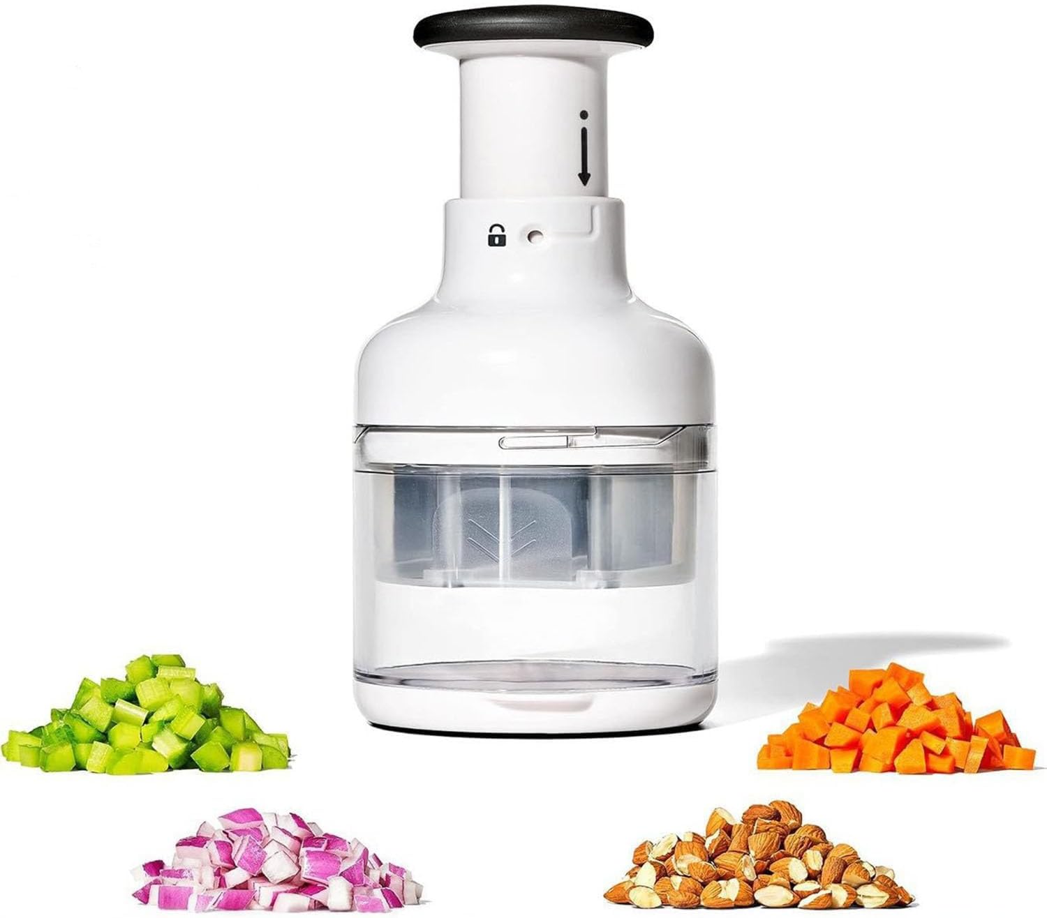Manual Good Grips Vegetable Chopper, White Vegetable and Fruit Processor, Dishwasher Safe Design, 22.3 cm Height, Easy Clean Kitchen Tool with Detachable Parts